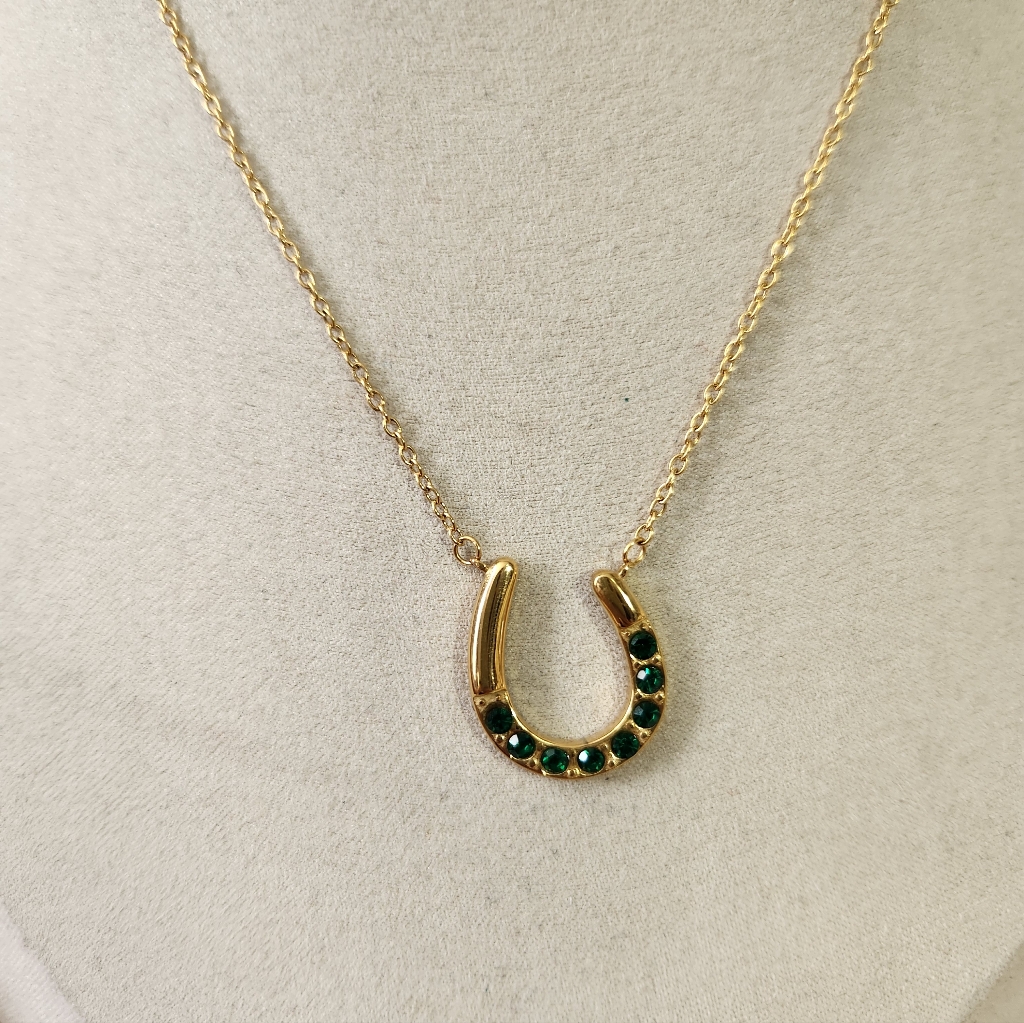 Stainless Steel Green Horseshoe Necklace